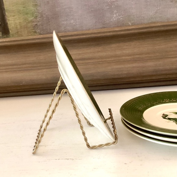 4 saucers American Limoges L'Triomphe Trillium Forest Green Dinnerware 22K Gold - Picture 9 of 9